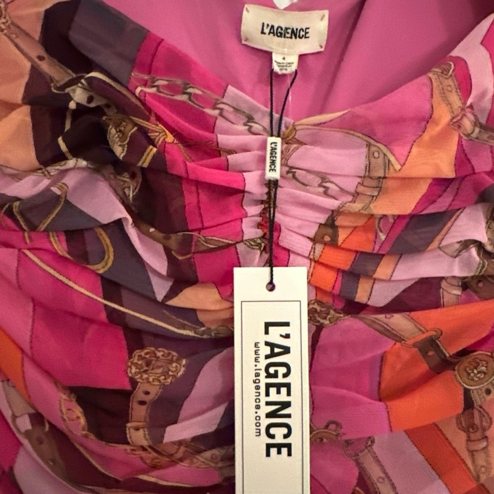 L’AGENCE Lolisa Bodycon Mini Dress Pink Purple Abstract Pattern 0 4 NWT Clubwear - Picture 4 of 5